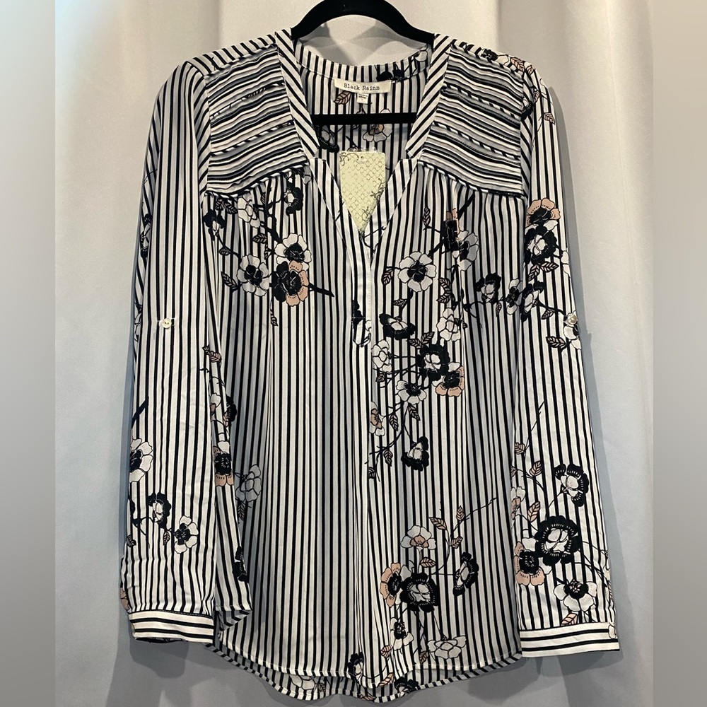 Black Rainn - Floral Striped Women's Top